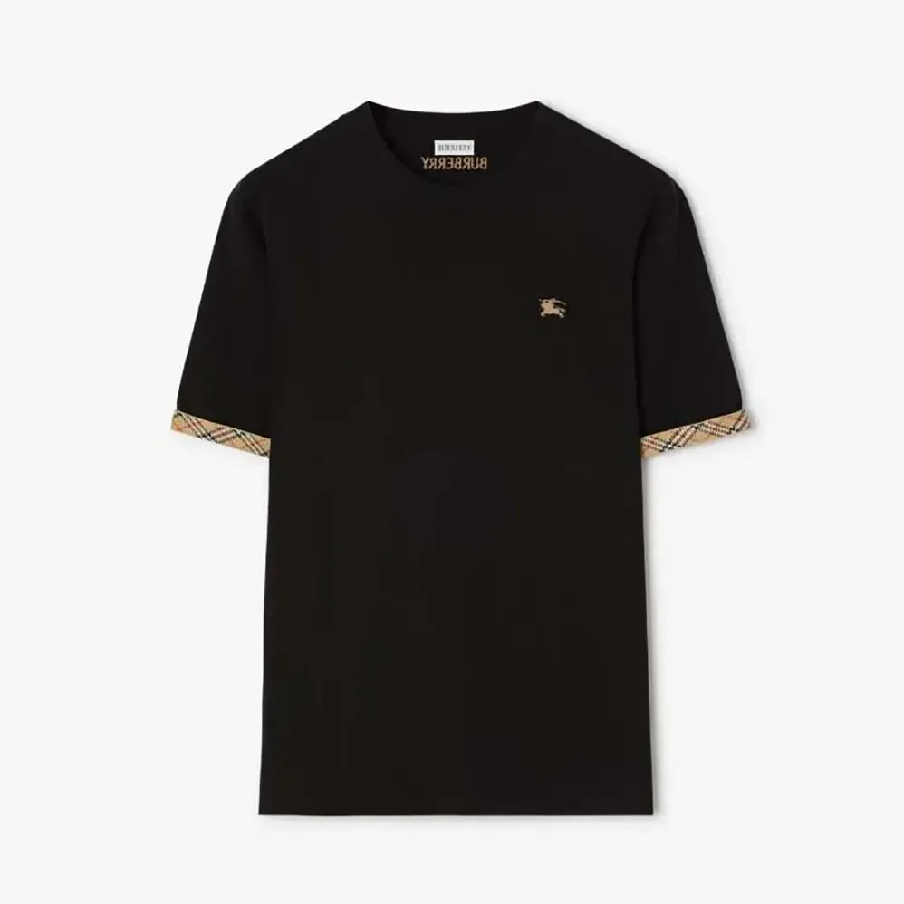 Burberry Check Trim Cotton T-shirt for Women in Black Burberry Check Trim Cotton T-shirt for Women in Black