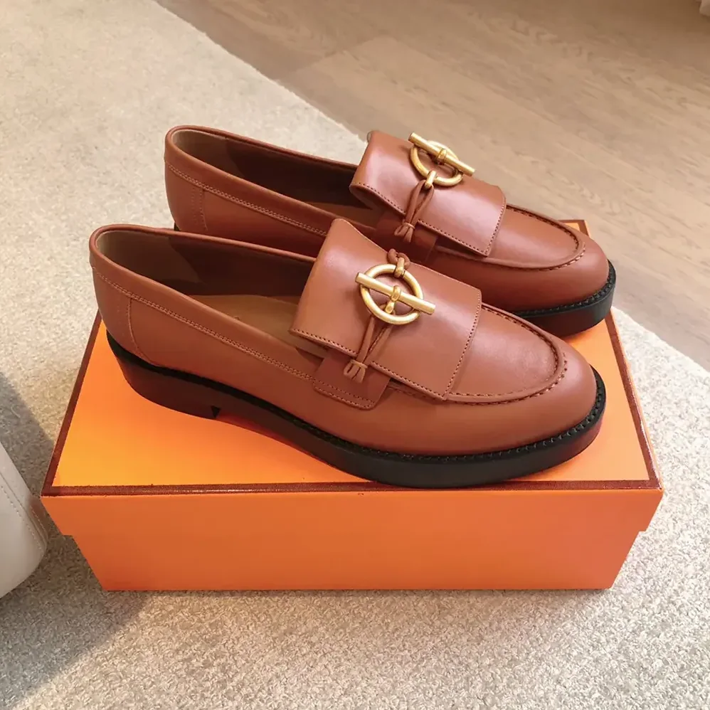 Hermes Impact Loafer in Calfskin Leather-Brown 241143Z for Women