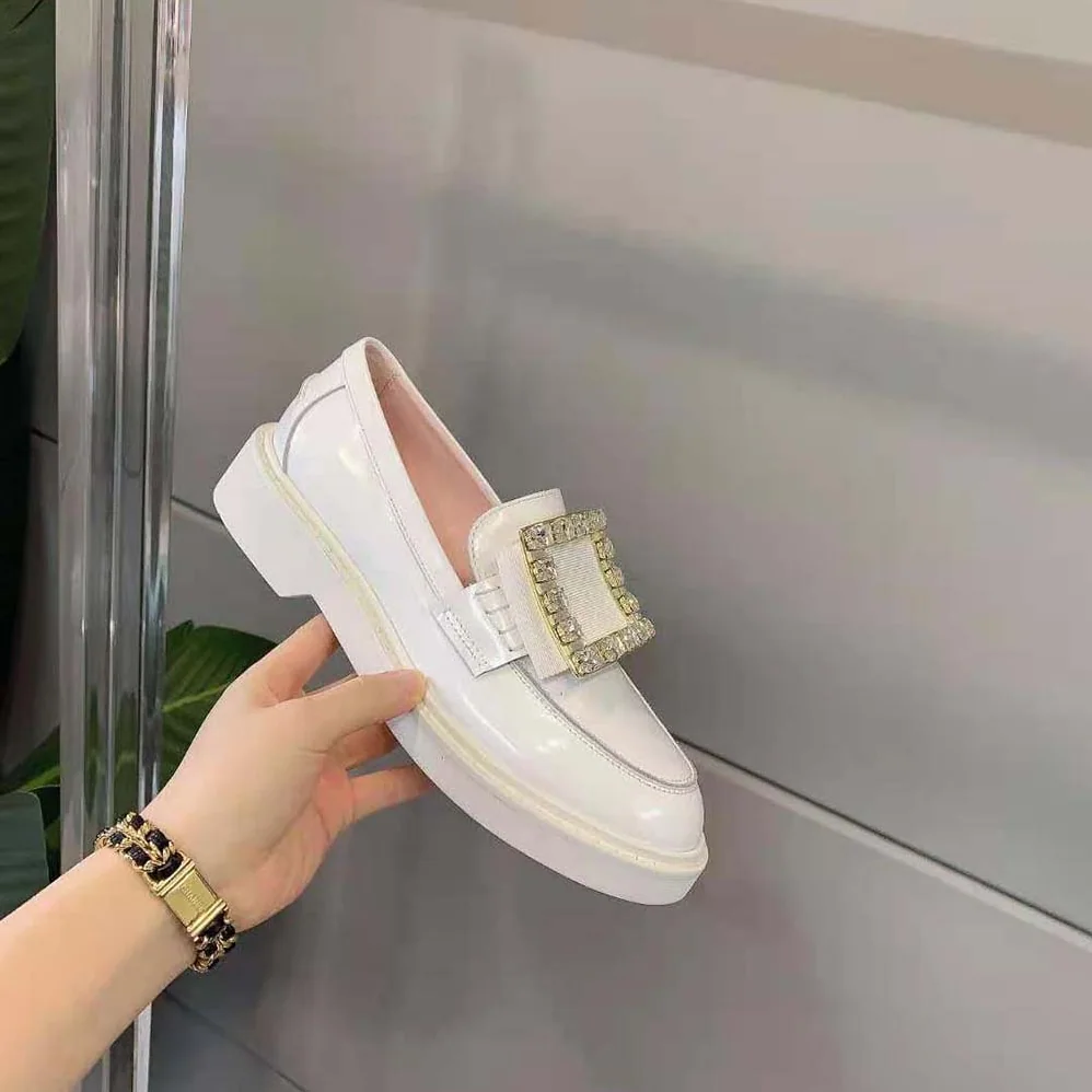Roger Vivier Viv' Rangers Strass Buckle Loafers in Leather for Women Roger Vivier Viv' Rangers Strass Buckle Loafers in Leather for Women