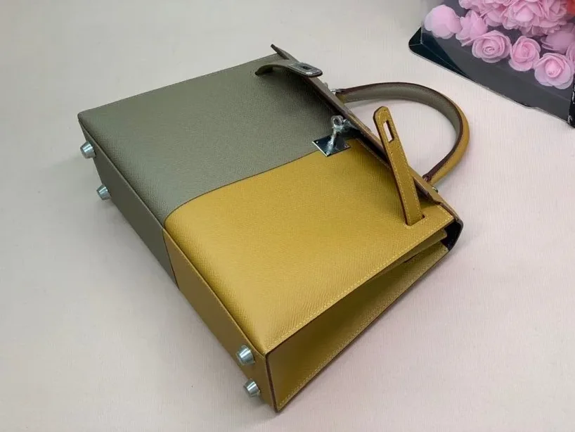 Hermes Kelly 28 Sellier Epsom Bag Grey in Yellow Hermes Kelly 28 Sellier Epsom Bag Grey in Yellow