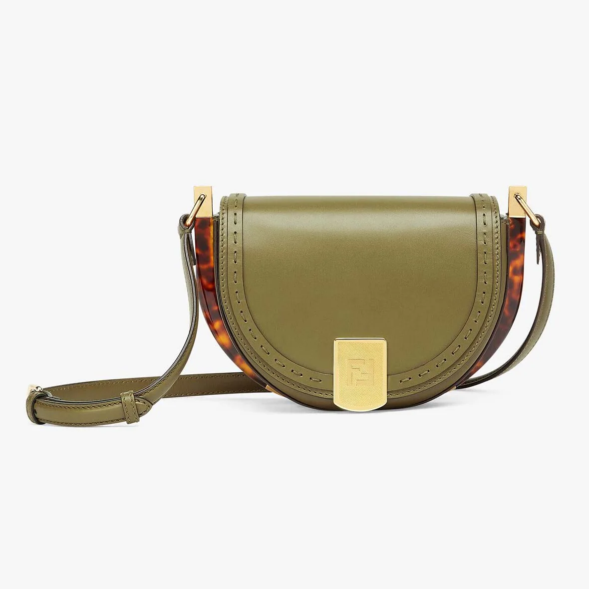 Fendi Moonlight Hand-Stitched Leather Satchel Bag for Women in Green
