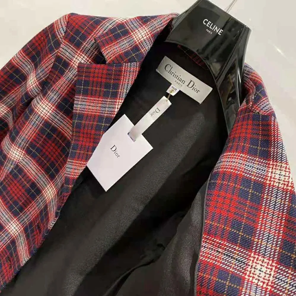 Dior Jacket Red Black and White Check n Dior Tartan Wool Twill for Women