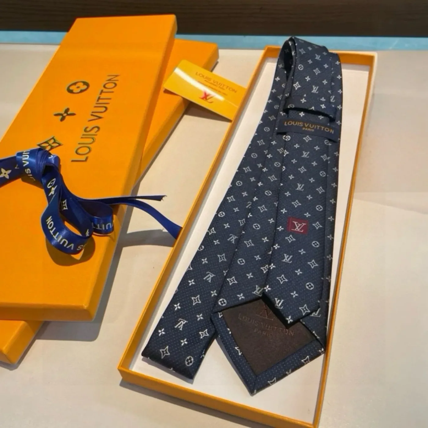 Louis Vuitton Monogram Silk Tie Deep Blue Louis Vuitton Monogram Silk Tie Deep Blue
