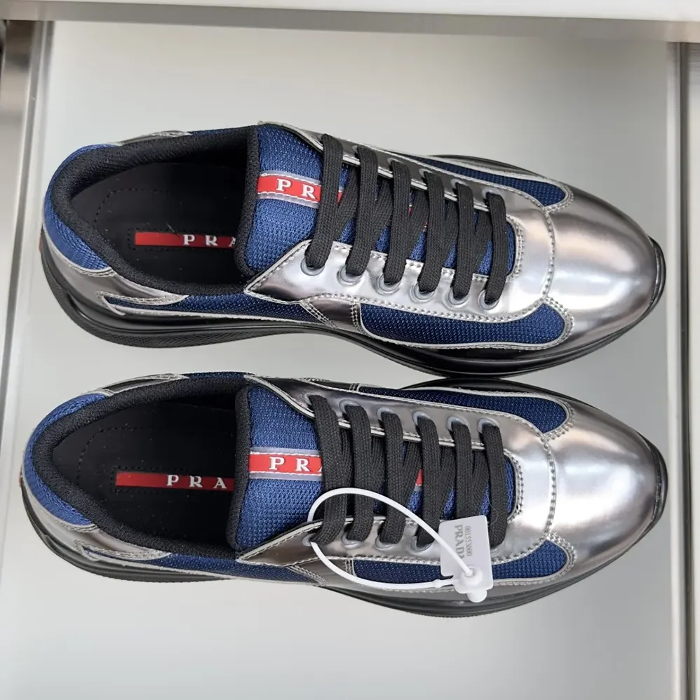 Prada Patent Leather And Technical Fabric Prada America'S Cup Sneakers for Unisex in Navy Prada Patent Leather And Technical Fabric Prada America'S Cup Sneakers for Unisex in Navy