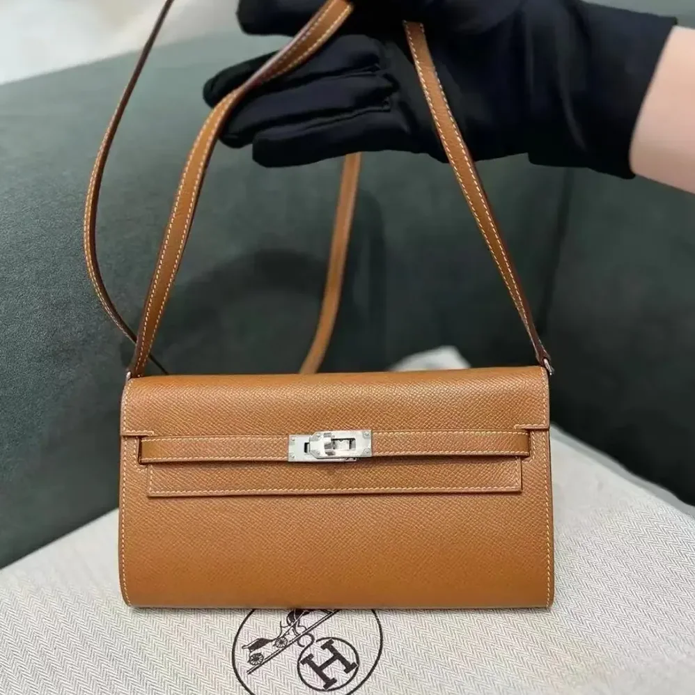 Hermes Kelly To Go in Epsom Leather for Women in Brown/Silver