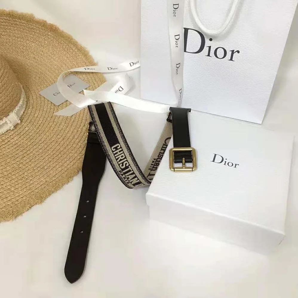 Dior Christian Dior Belt Blue and Cream Christian Dior Embroidered Canvas for Women Dior Christian Dior Belt Blue and Cream Christian Dior Embroidered Canvas for Women