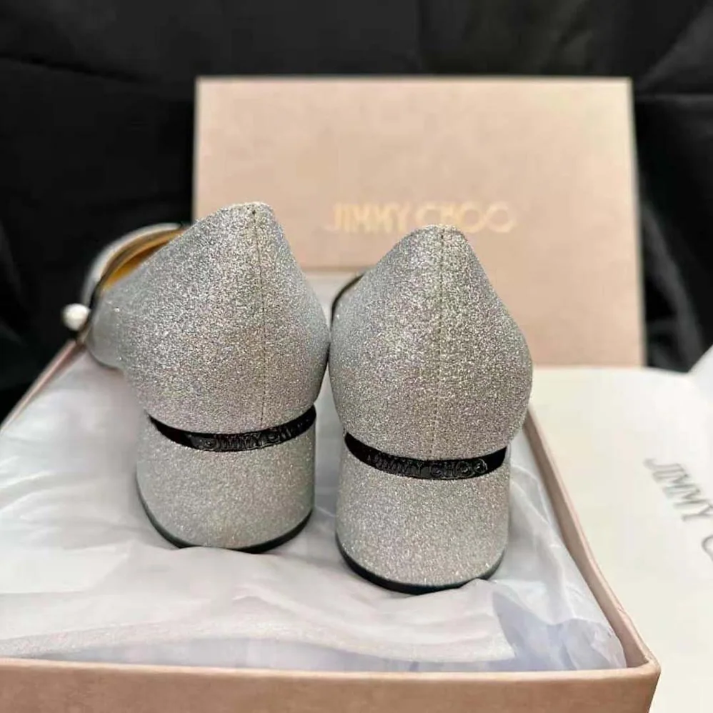 Jimmy Choo Elisa 45 Silver Glitter and Patent Pumps for Women