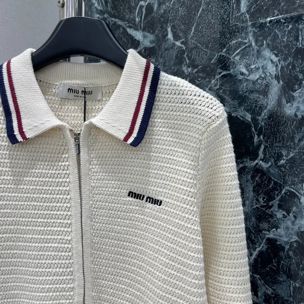 Miu Miu Cotton Knit Zipper Cardigan for Women Miu Miu Cotton Knit Zipper Cardigan for Women