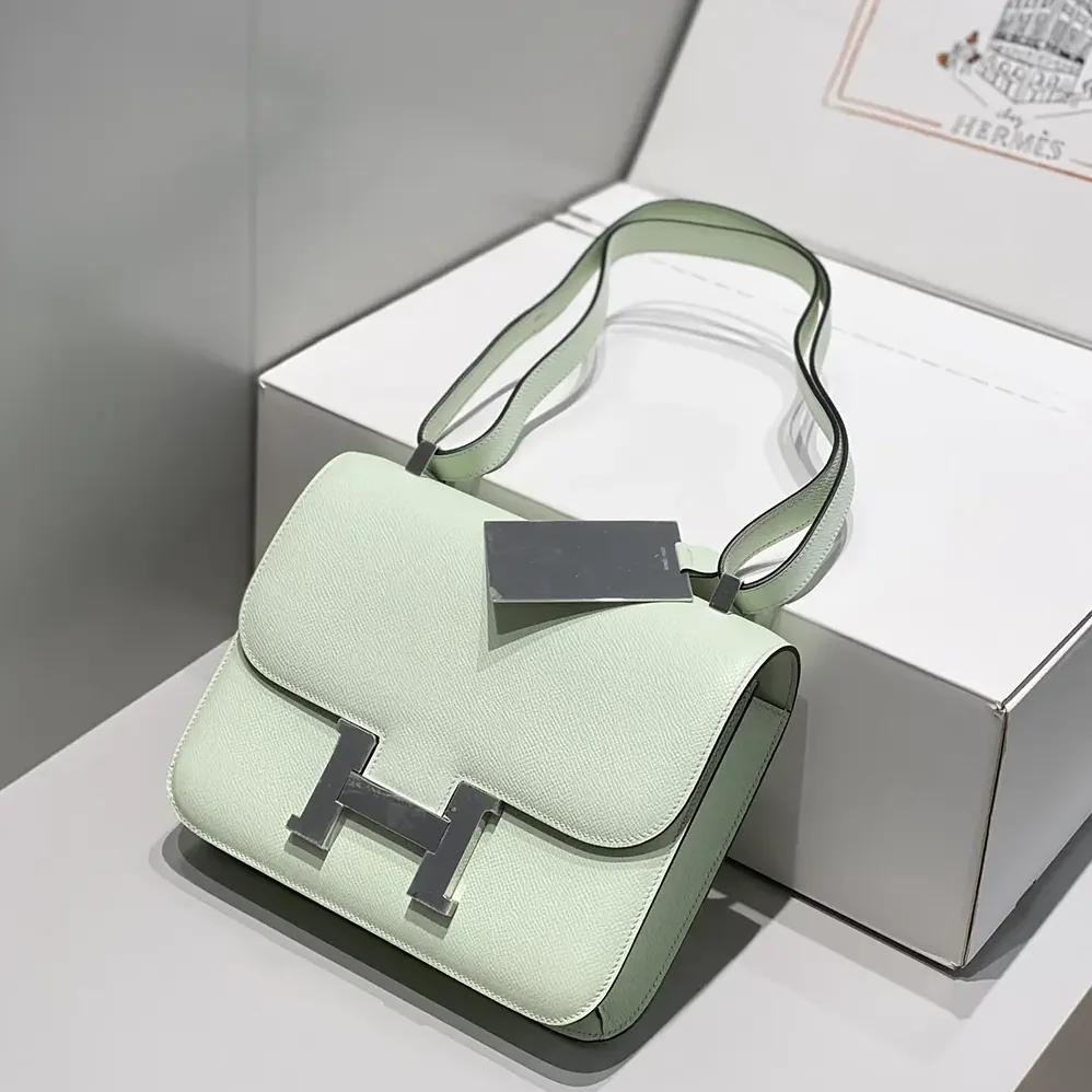 Hermes Constance 18 Bag Epsom Leather for Women in Lime/Silver