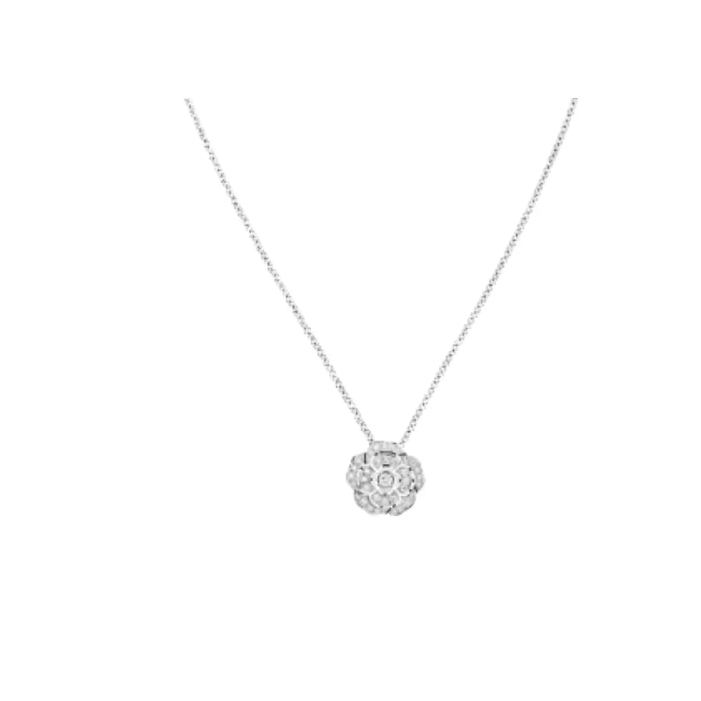 Chanel Bouton De Camélia Necklace Silver Tone