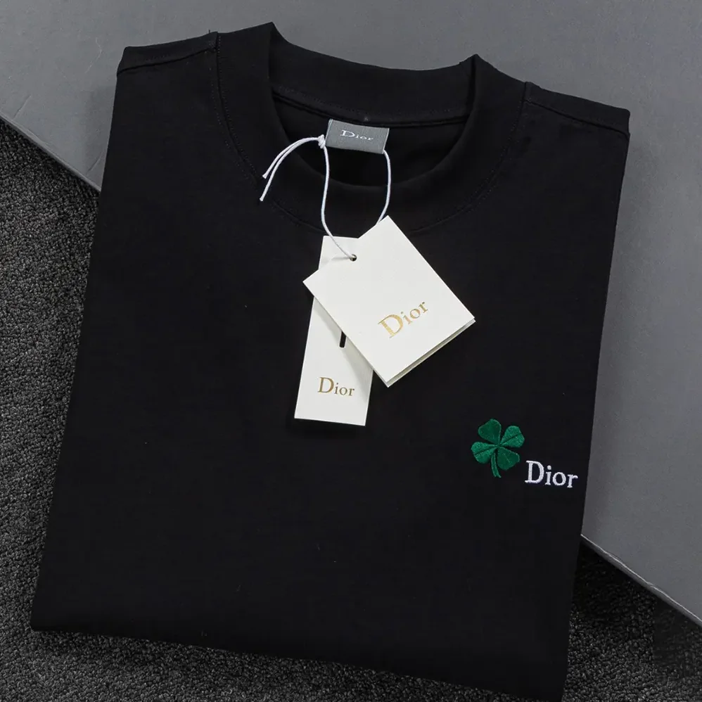 Dior T-Shirt with Dior Clover Embroidery Regular Fit Black Cotton Jersey for Men