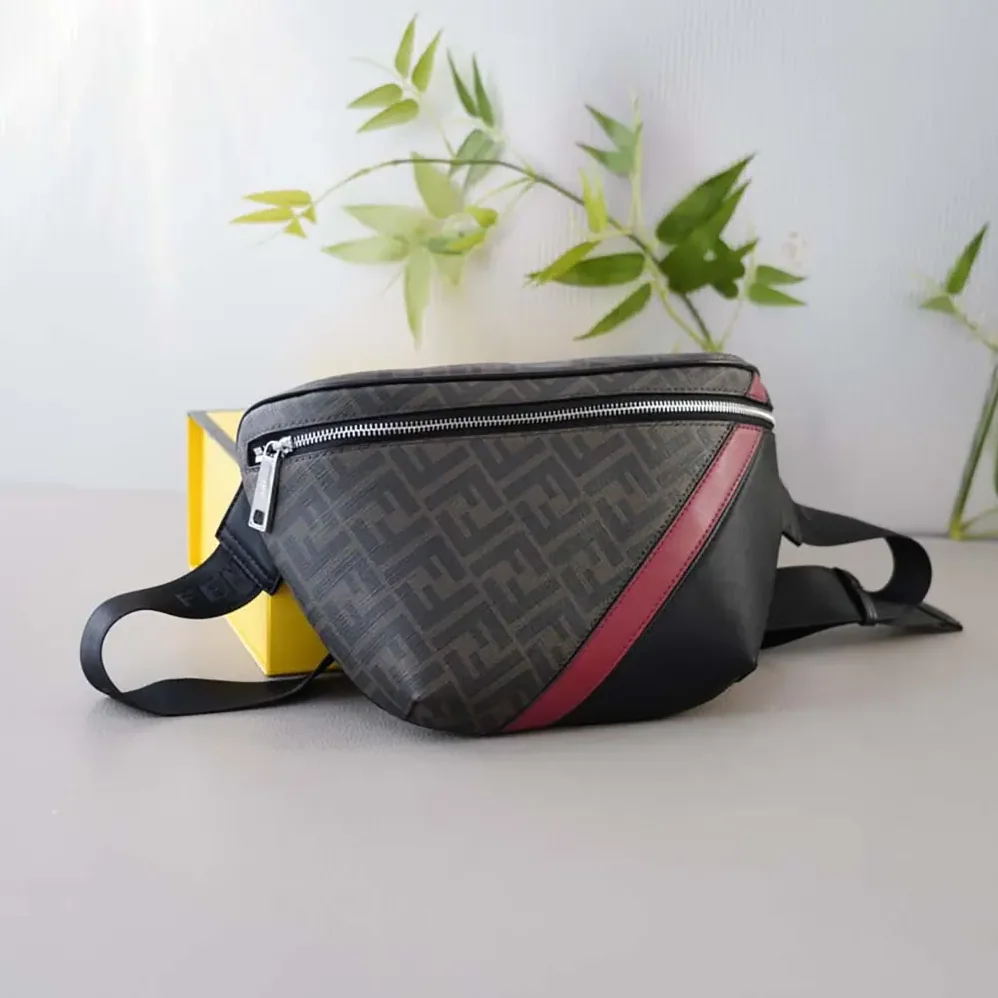 Fendi Diagonal Belt Bag Gray Fabric Belt Bag for Men in Red Fendi Diagonal Belt Bag Gray Fabric Belt Bag for Men in Red