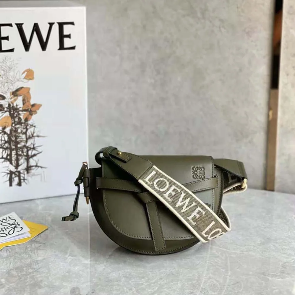 Loewe Mini Gate Dual Bag in Soft Calfskin and Jacquard for Women in Green Loewe Mini Gate Dual Bag in Soft Calfskin and Jacquard for Women in Green