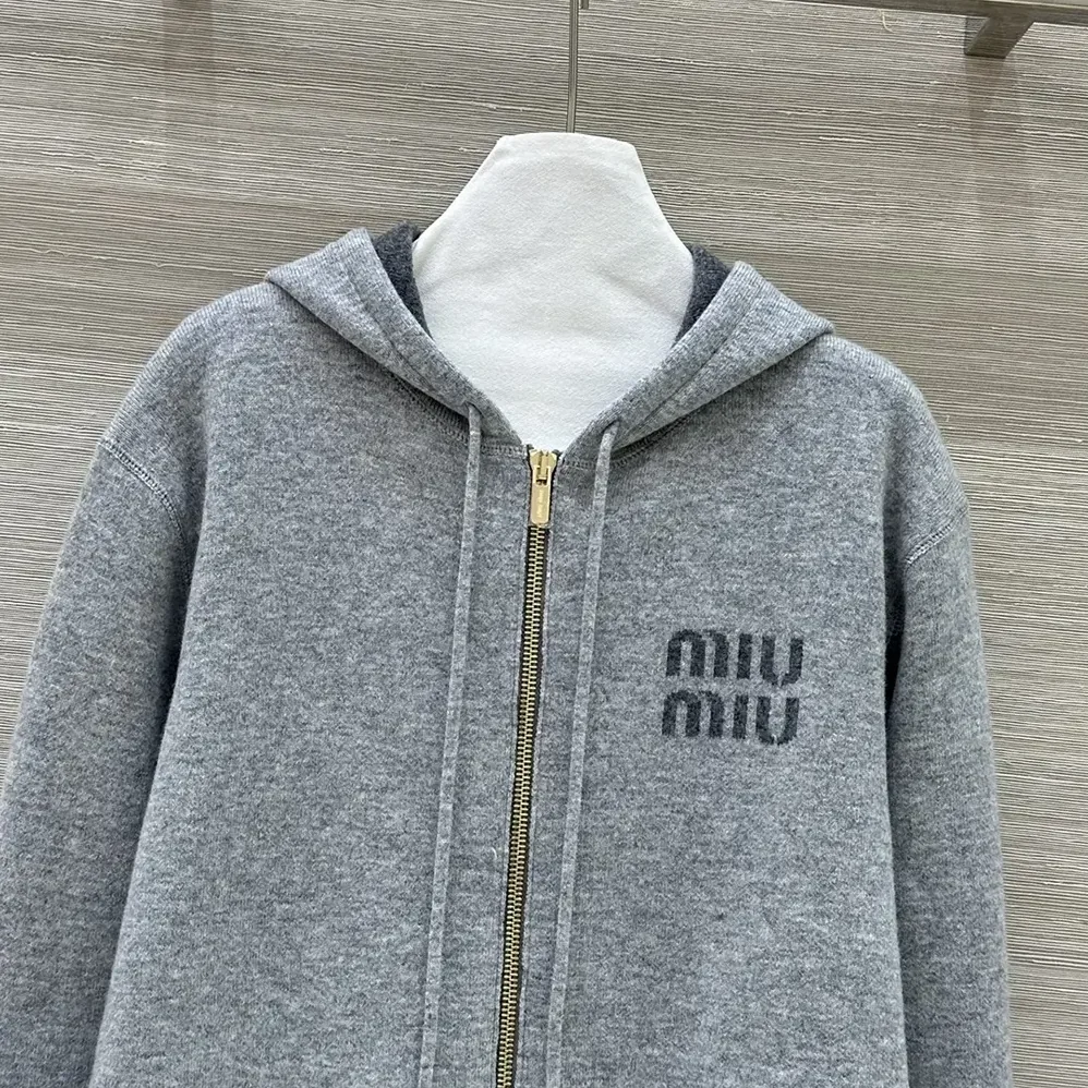 Miu Miu Double Cashmere Zipper Hoodie Cardigan for Women Miu Miu Double Cashmere Zipper Hoodie Cardigan for Women