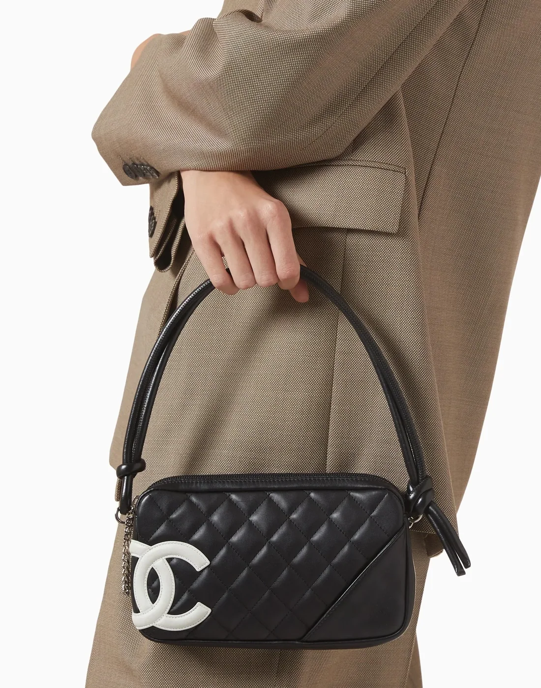 Chanel Cambon Pochette Shoulder Bag in Black/ White Silver Hardware Chanel Cambon Pochette Shoulder Bag in Black/ White Silver Hardware