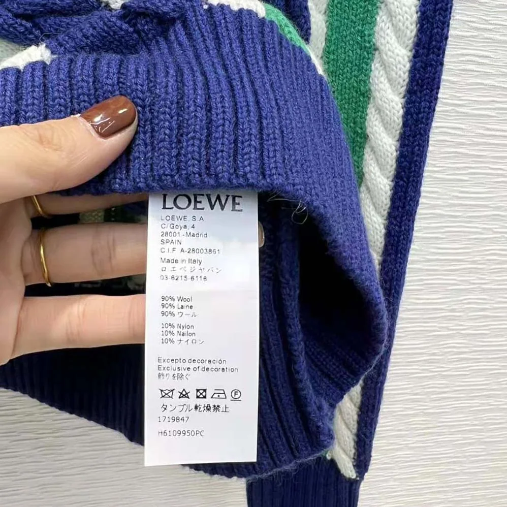 Loewe Stripe V-neck Sweater in Wool for Women in Green