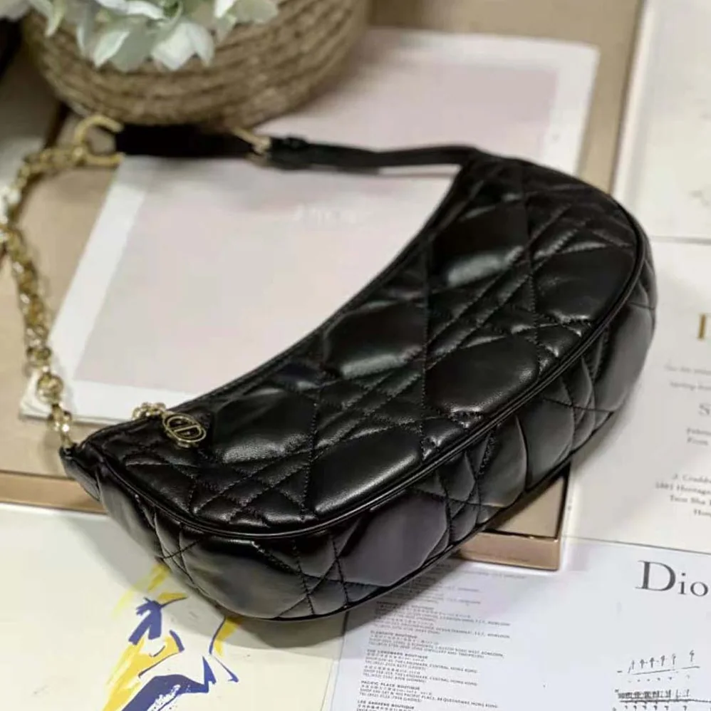 Dior CD Lounge Bag Black Supple Macrocannage Lambskin for Women