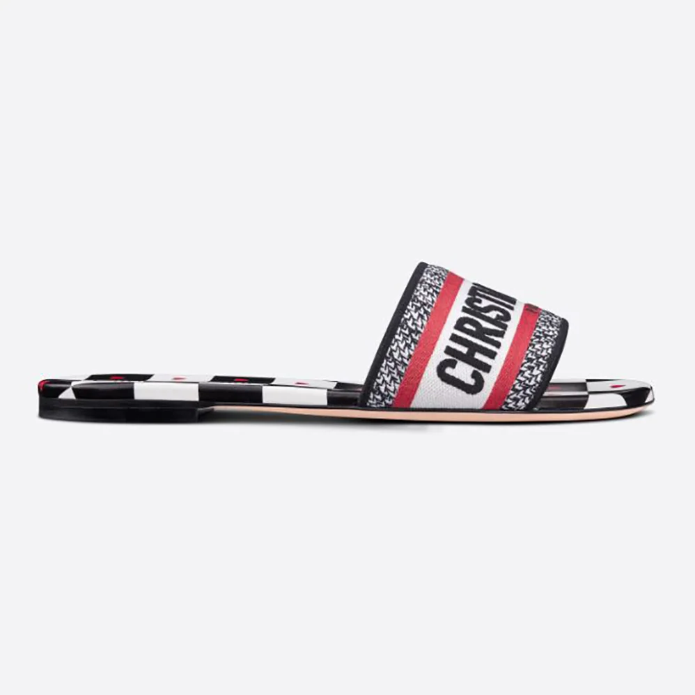 Dior Dway Dioramour Slide White Black and Red D for Women in Chess Heart Embroidered Cotton Dior Dway Dioramour Slide White Black and Red D for Women in Chess Heart Embroidered Cotton