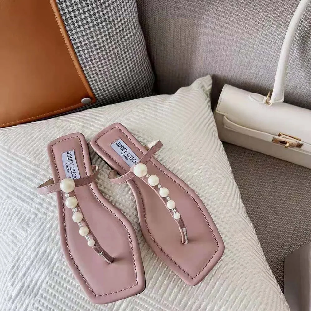 Jimmy Choo Alaina Flat Ballet Pink Nappa Leather Flats with Pearl Embellishment for Women Jimmy Choo Alaina Flat Ballet Pink Nappa Leather Flats with Pearl Embellishment for Women