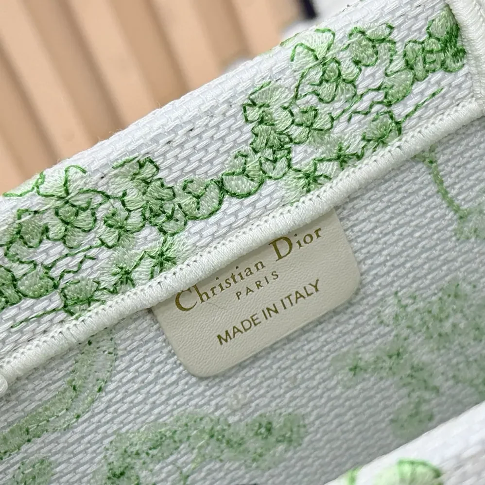 Dior Mini Dior Book Tote with Strap Green and White Toile de Jouy Clover for Women Dior Mini Dior Book Tote with Strap Green and White Toile de Jouy Clover for Women