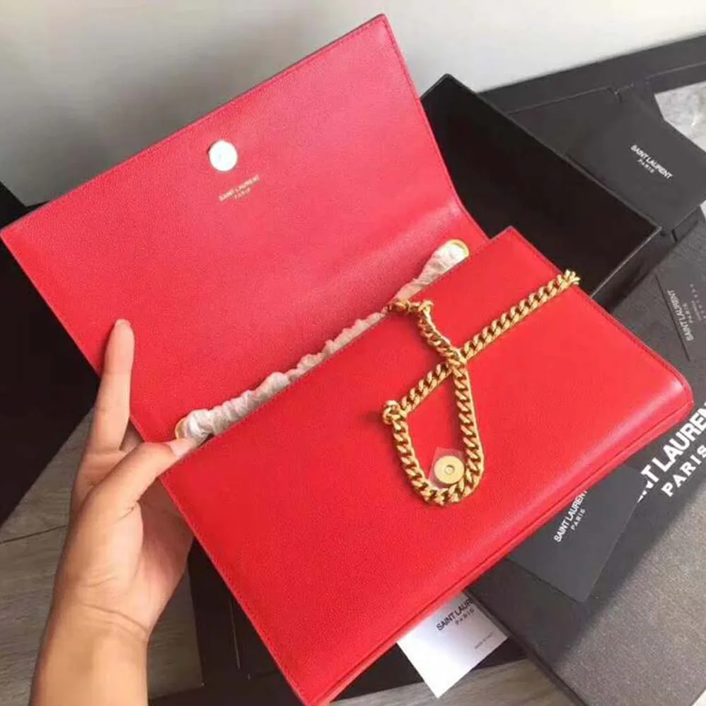 Saint Laurent YSL Kate Medium Grain De Poudre Embossed for Women in Red Saint Laurent YSL Kate Medium Grain De Poudre Embossed for Women in Red