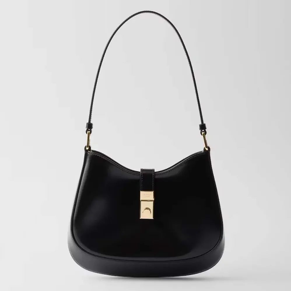 Prada Cleo Brushed Leather Shoulder Bag with Clasp Closure for Women Prada Cleo Brushed Leather Shoulder Bag with Clasp Closure for Women