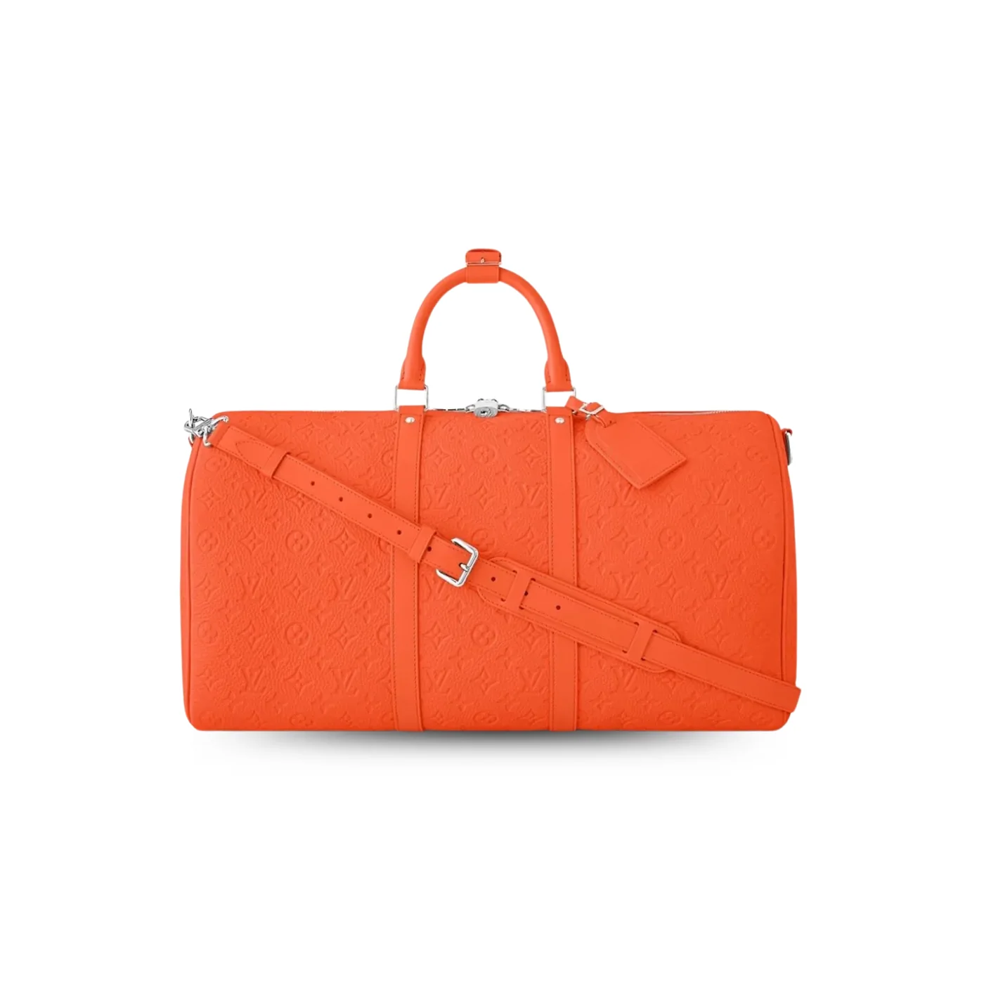 Louis Vuitton Keepall Bandouliere 50 Travel Bag in Orange Silver Hardware