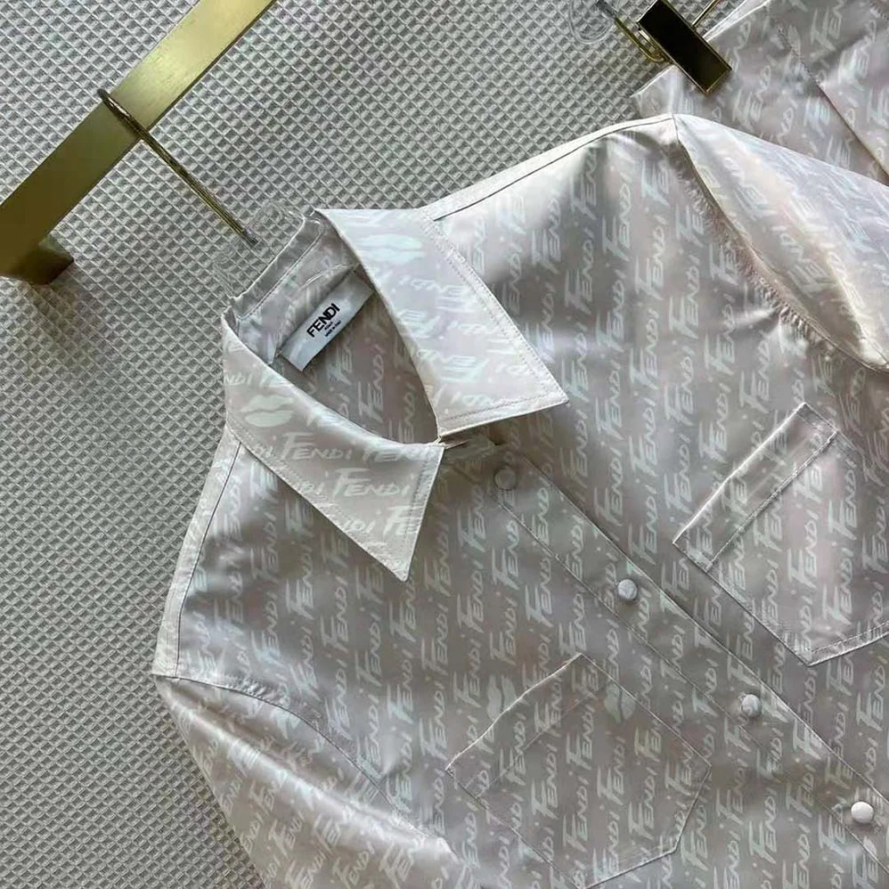 Fendi Pink Chambray Shirt Classic Collar and Patch Pockets for Women Fendi Pink Chambray Shirt Classic Collar and Patch Pockets for Women