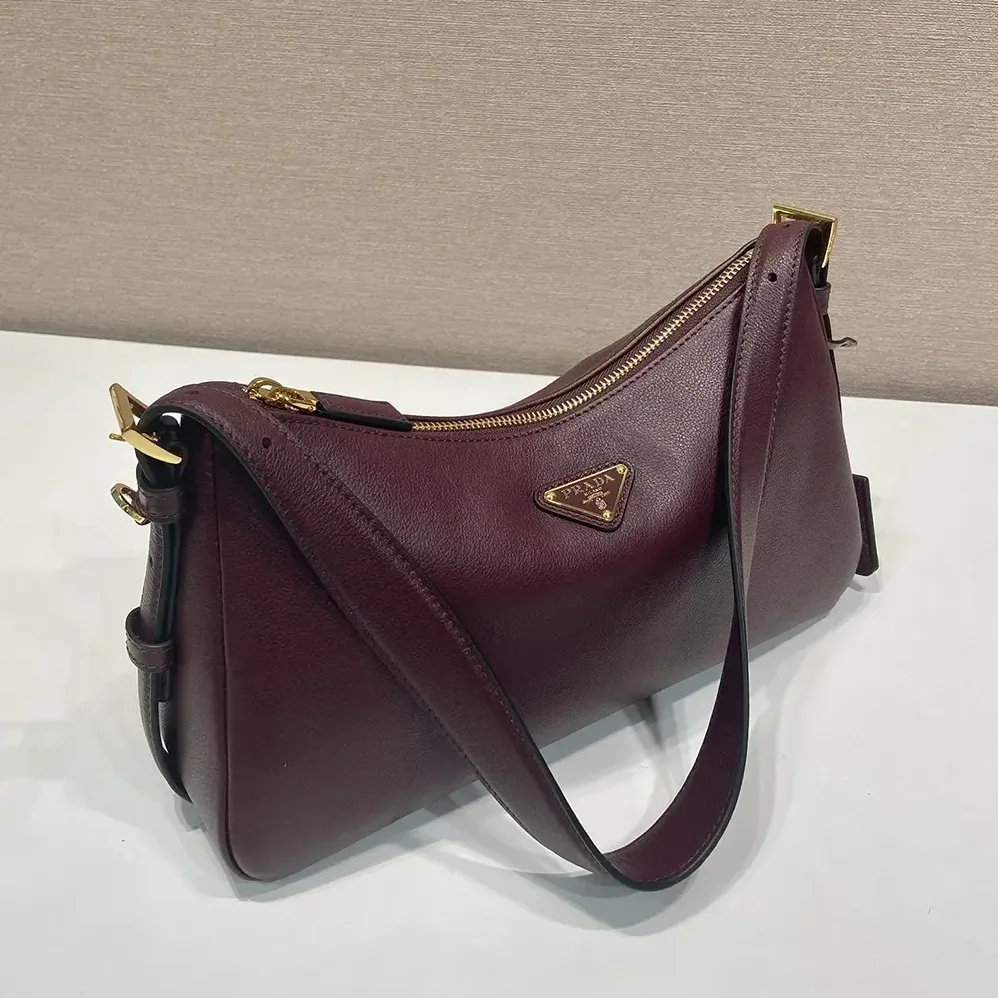 Prada Aimée Medium Leather Shoulder Bag for Women in Maroon