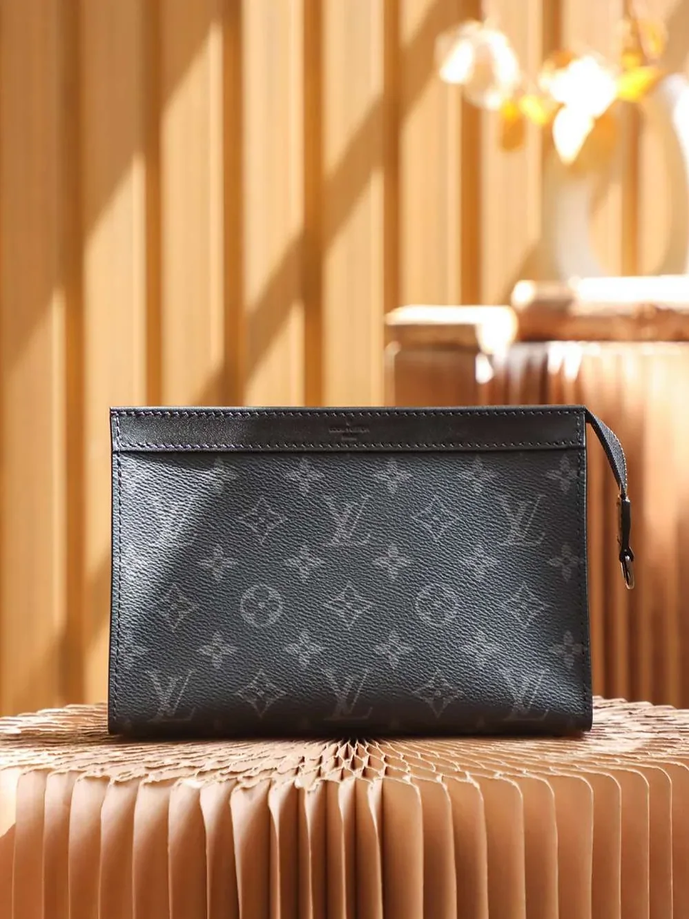 Louis Vuitton Pochette Gaston Wearable Wallet Shoulder Bag / Black Monogram Eclipse Canvas Silver Hardware
