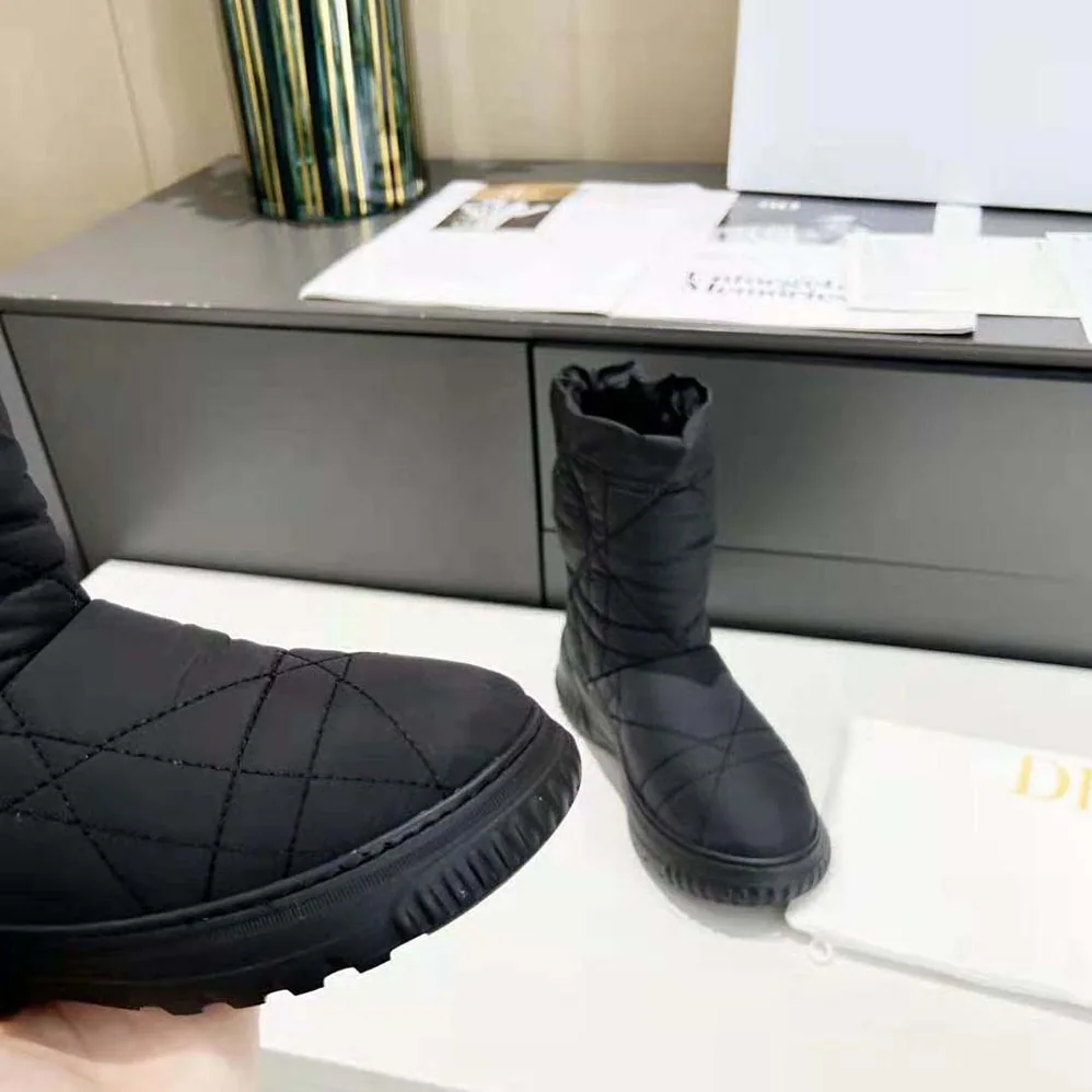 Dior Frost Ankle Boot Black Cannage Quilted Nylon and Shearling for Women