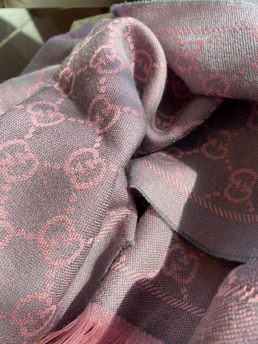 Gucci GG Lamé Lacquard Stole Scarf Pink /