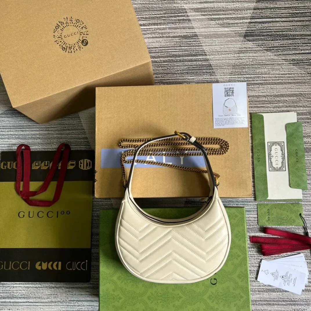 Gucci Marmont Half Moon Shaped Mini Bag in White Gold Hardware