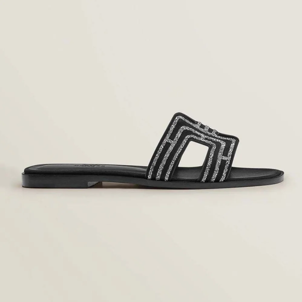 Hermes Oran Sandal in Suede Goatskin for Women in Black