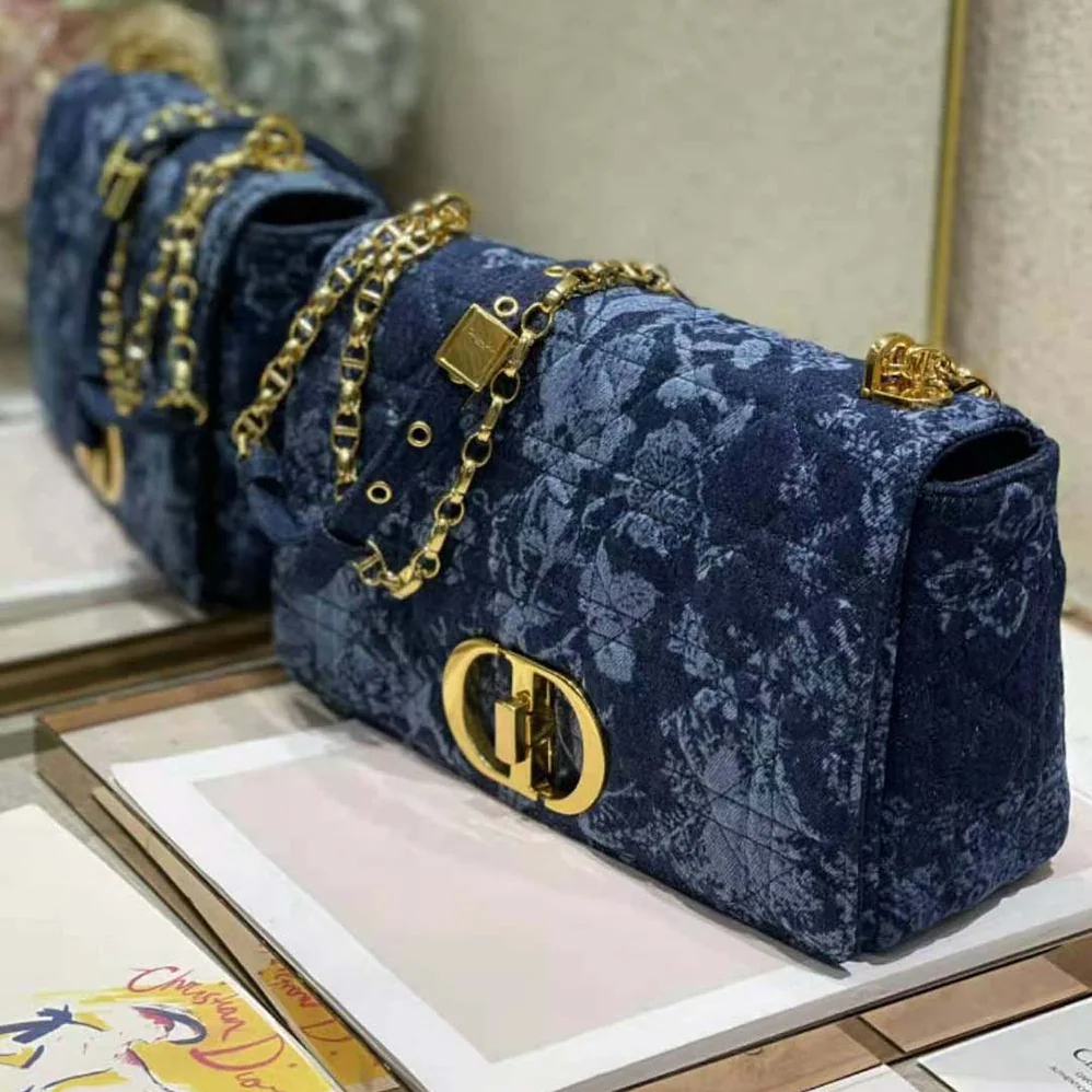 Dior Large Dior Caro Bag Blue Dior Flowers Cannage Denim for Women Dior Large Dior Caro Bag Blue Dior Flowers Cannage Denim for Women