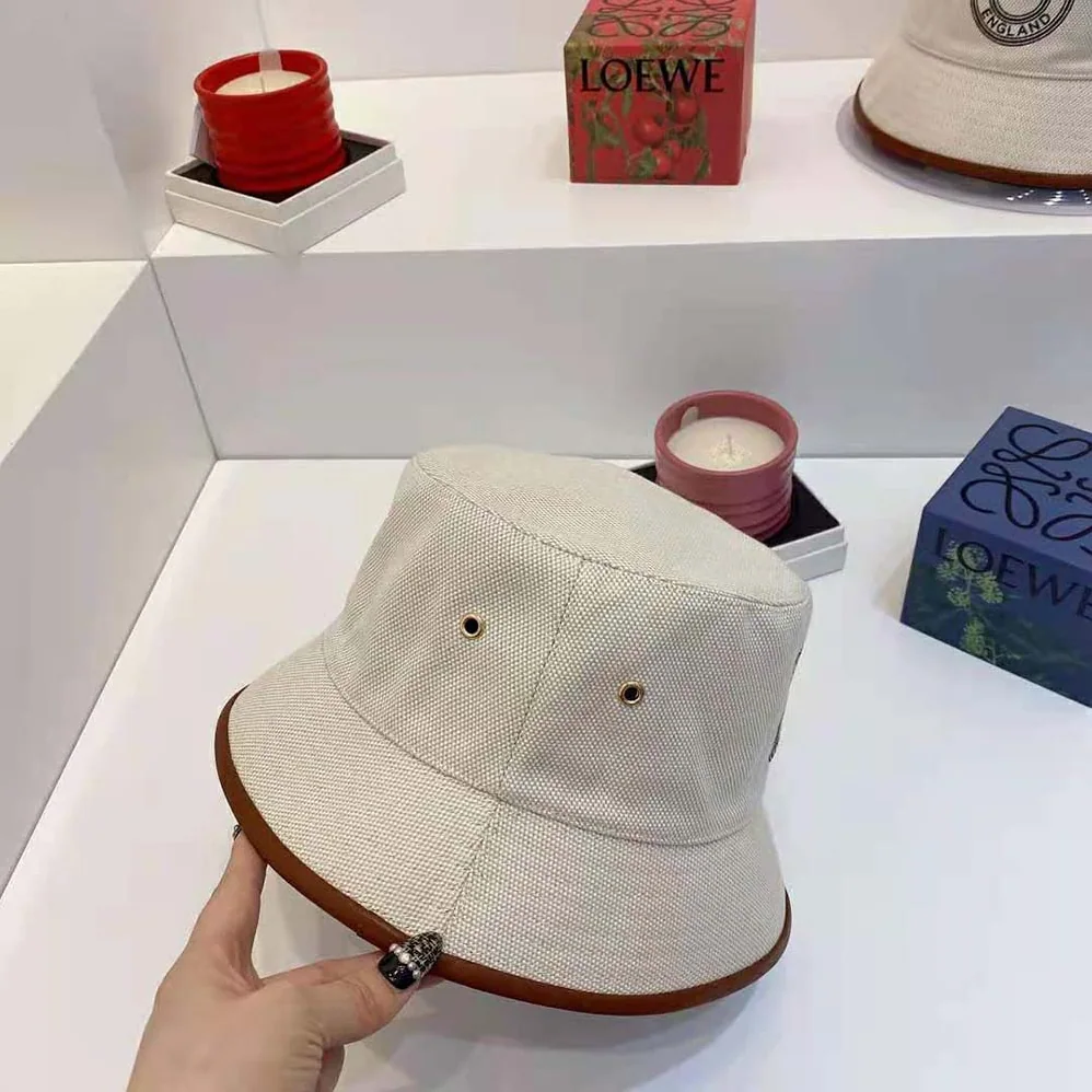 Burberry Leather Trim Logo Graphic Canvas Bucket Hat for Women