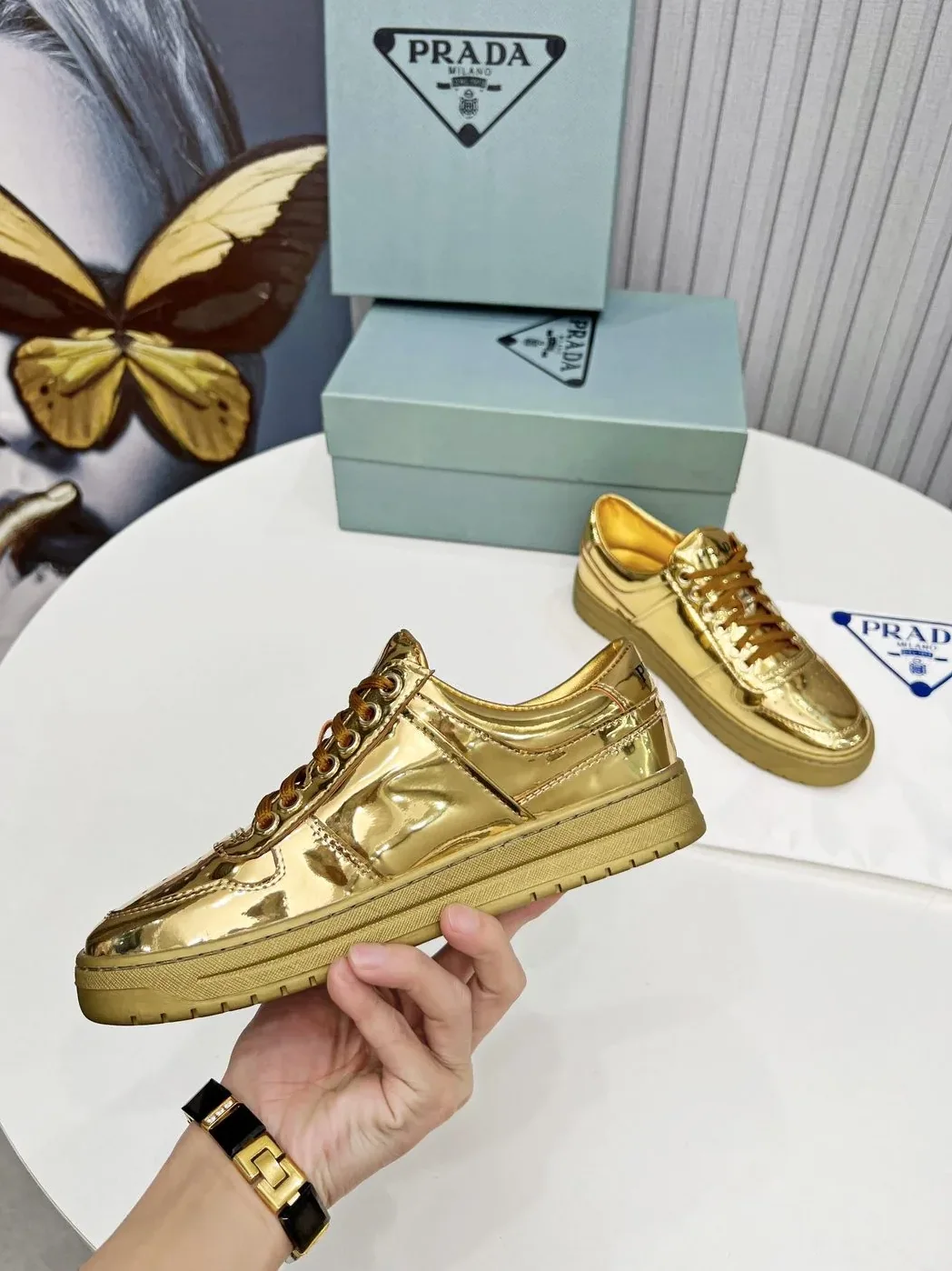 Prada Downtown Metallic Sneakers Gold Tone / 1E792M_3AU1_F0522_F_030