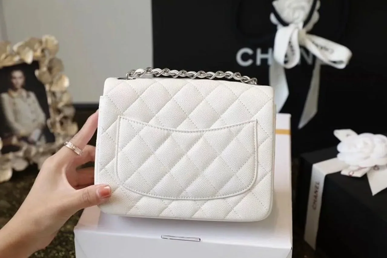 Chanel Classic Flap Bag Mini Crossbody in White Silver Hardware