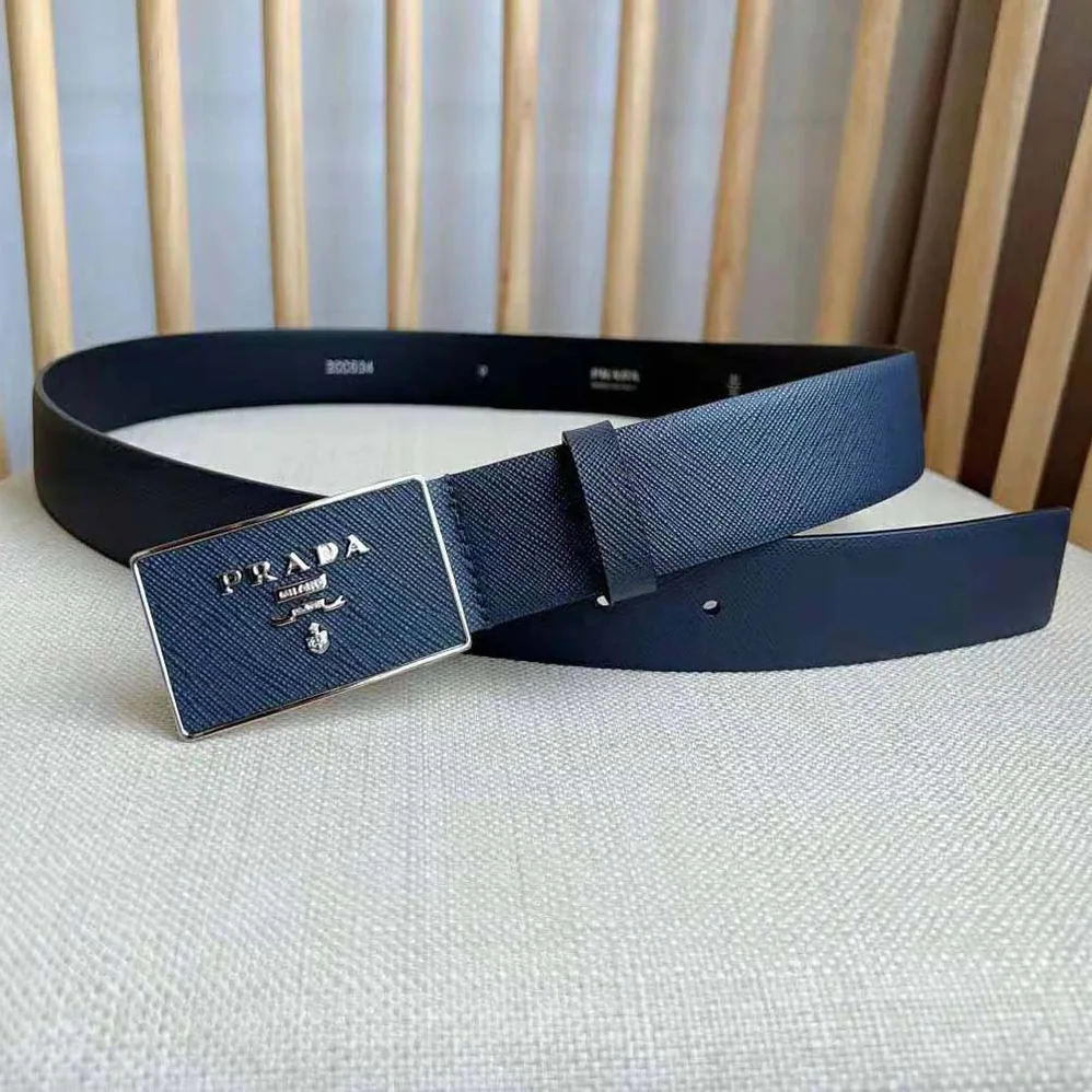Prada Saffiano Leather Belt for Men in Navy Prada Saffiano Leather Belt for Men in Navy