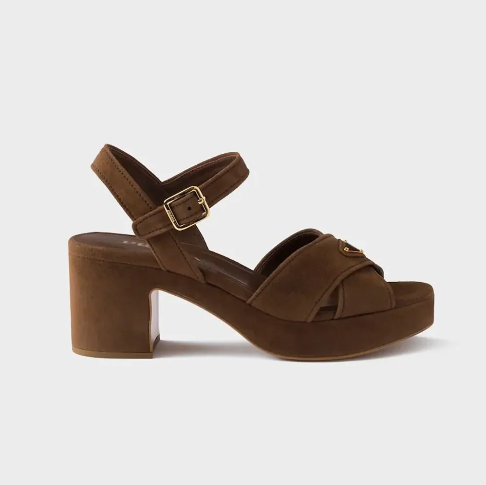 Prada Suede Platform Sandals for Women in Brown Prada Suede Platform Sandals for Women in Brown