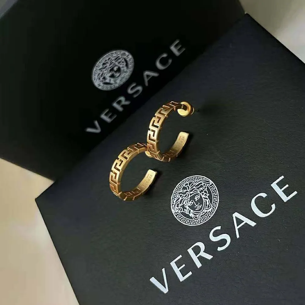 Versace Small Greca Hoop Earrings for Women in Gold