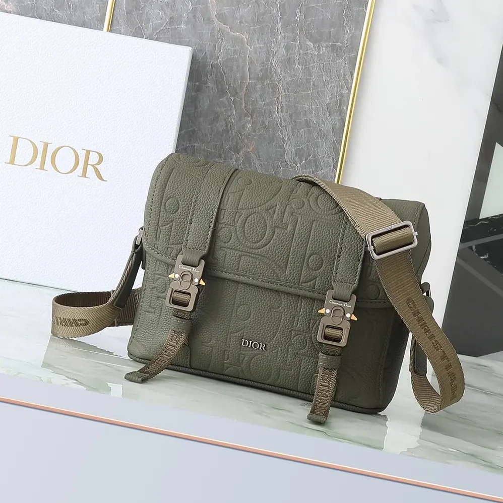 Dior Hit the Road Messenger Bag with Flap Khaki Dior Gravity Leather for Men