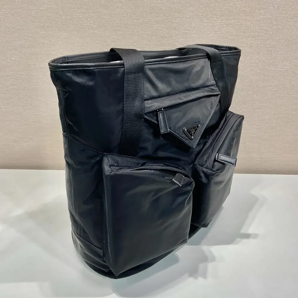 Prada Re-Nylon and Leather Tote Bag for Men in Black