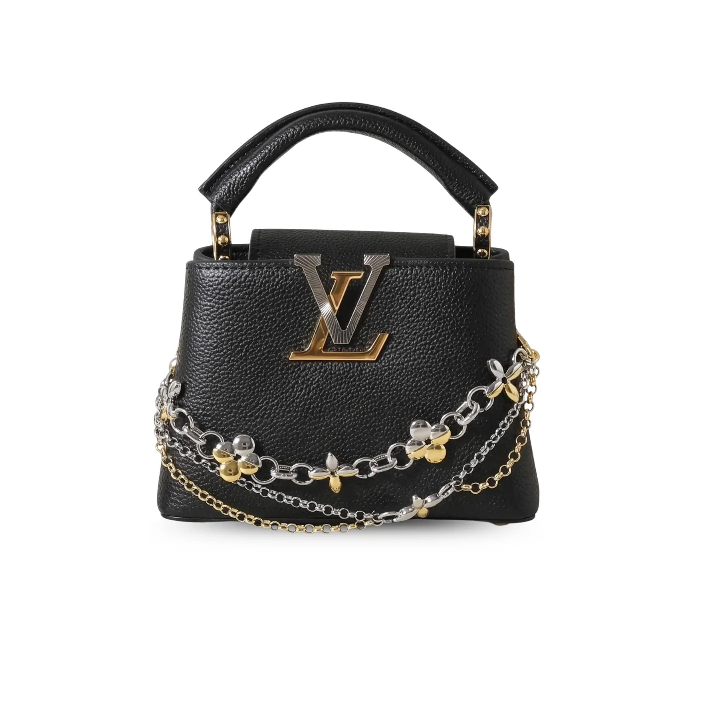 Louis Vuitton Capucines Mini Top Handle Bag in Black Silver Hardware