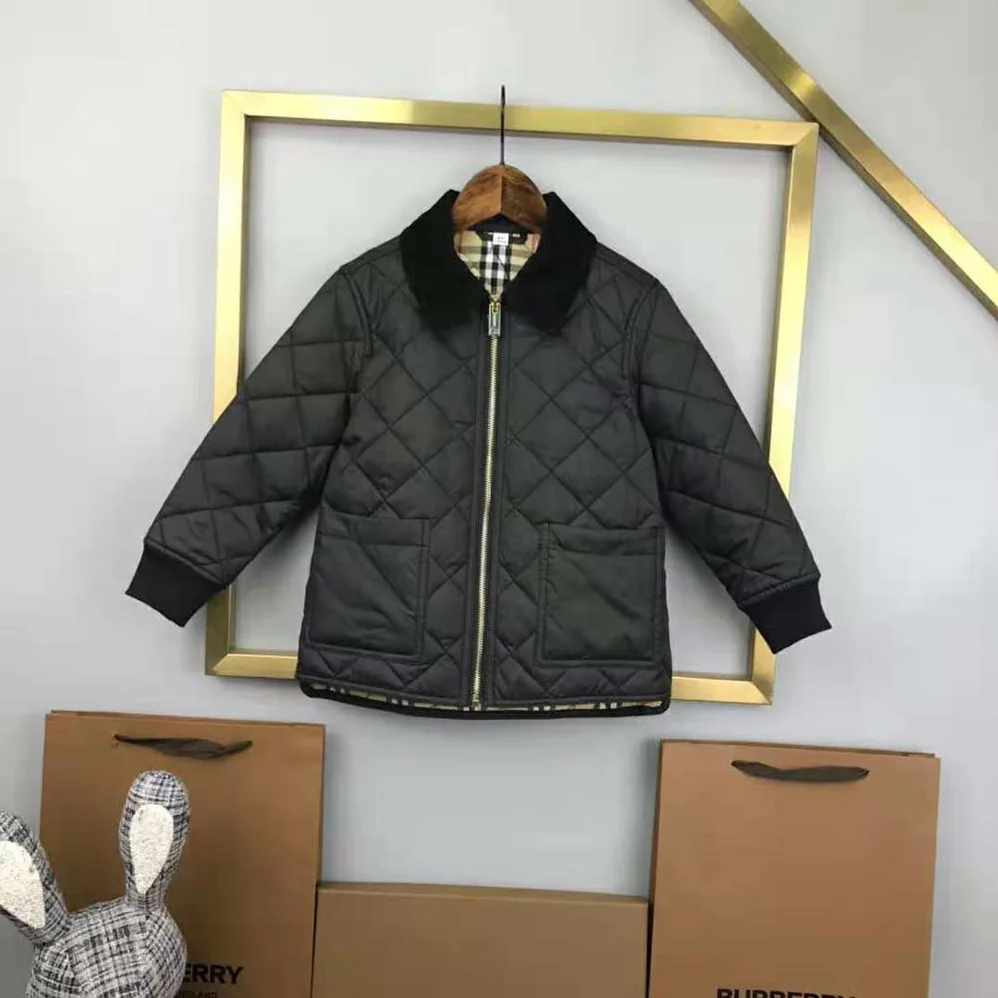 Burberry Kids' Corduroy Collar Diamond Quilted Jacket in Black