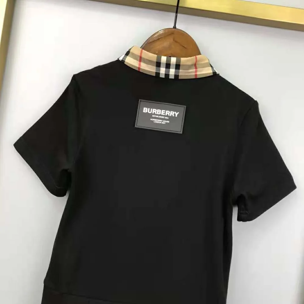 Burberry Girls' Vintage Check Trim Cotton Piqué Polo Shirt Dress in Black Burberry Girls' Vintage Check Trim Cotton Piqué Polo Shirt Dress in Black