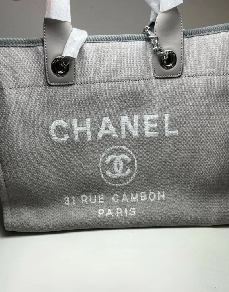 Chanel Deauville Tote Tweed Canvas Bag Fall/Winter Collection, Light Grey in White / Chanel Deauville Tote Tweed Canvas Bag Fall/Winter Collection, Light Grey in White /