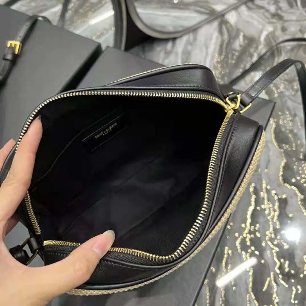Saint Laurent YSL Lou Camera Bag in Raffia and Smooth Leather for Women