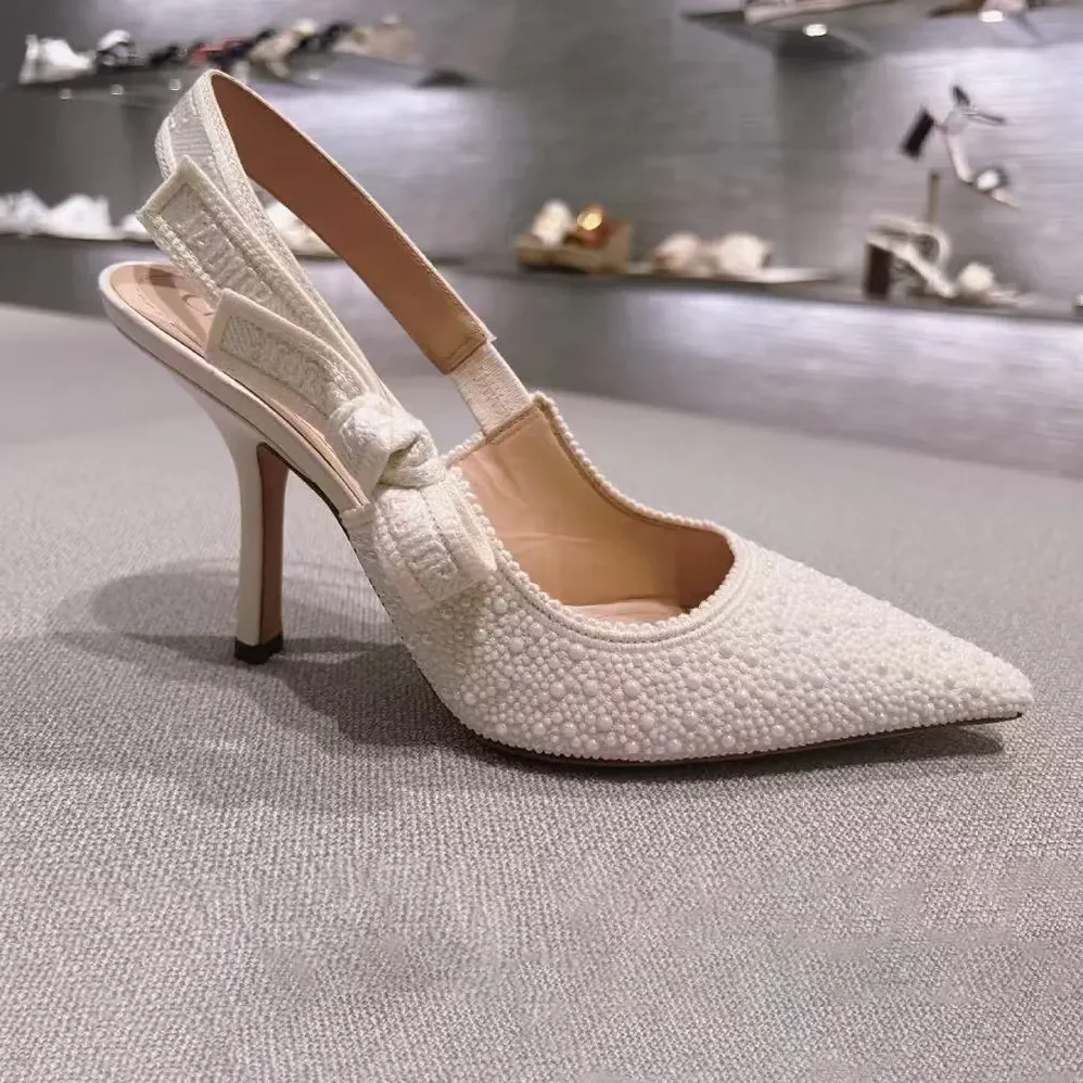 Dior J'Adior Slingback Pump Embroidered Cotton and White Resin Pearls for Women Dior J'Adior Slingback Pump Embroidered Cotton and White Resin Pearls for Women
