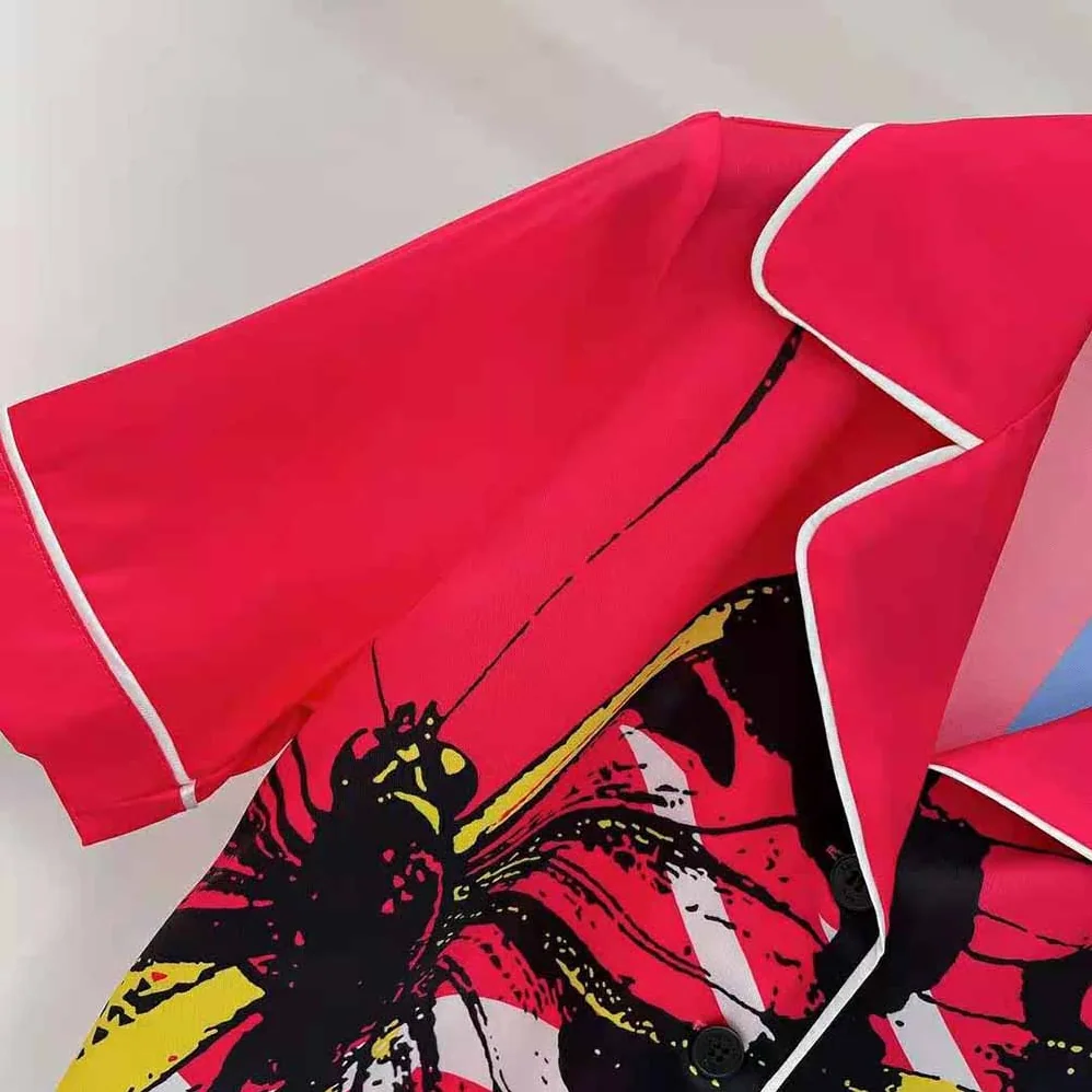 Dior Chez Moi Short-Sleeved Shirt Bright Pink and Fluorescent Blue D for Women in Jungle Pop Silk Twill